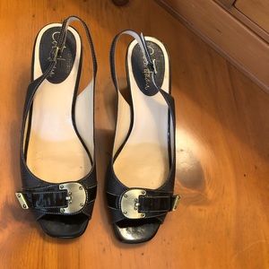 Cole Haan Nike Air Slingbacks 8.5 B Chocolate Patent and EmbLea…1 scuff in pic